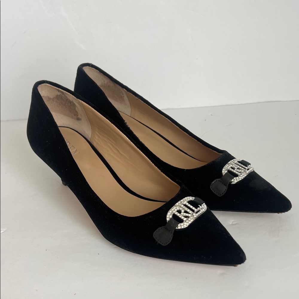 Ralph Lauren Women’s Amory Black Velvet Kitten Heel Pumps LRL Size 9B 🟥